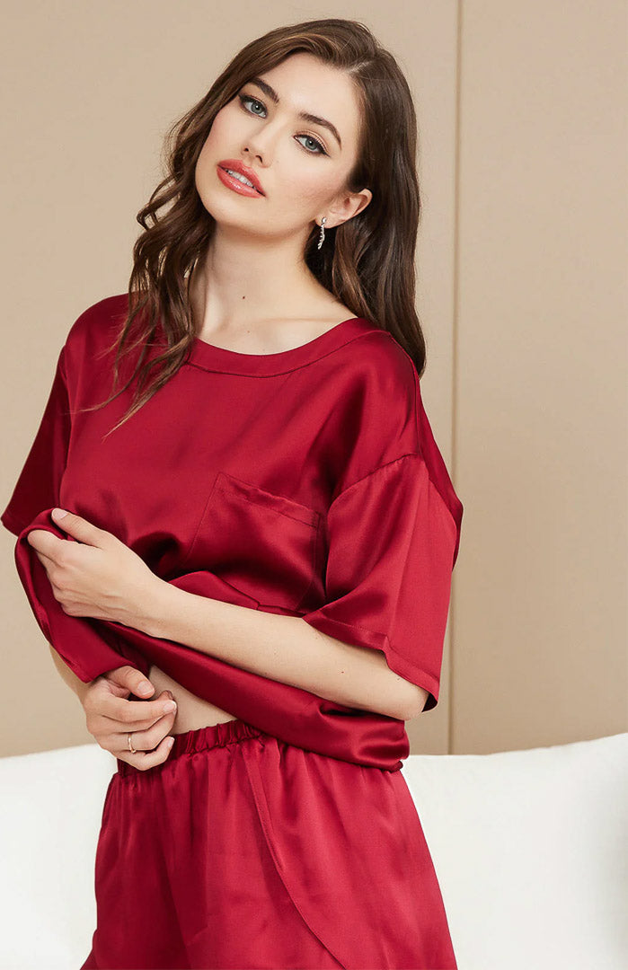 Red Roses | Satin T-Shirt & Shorts Set