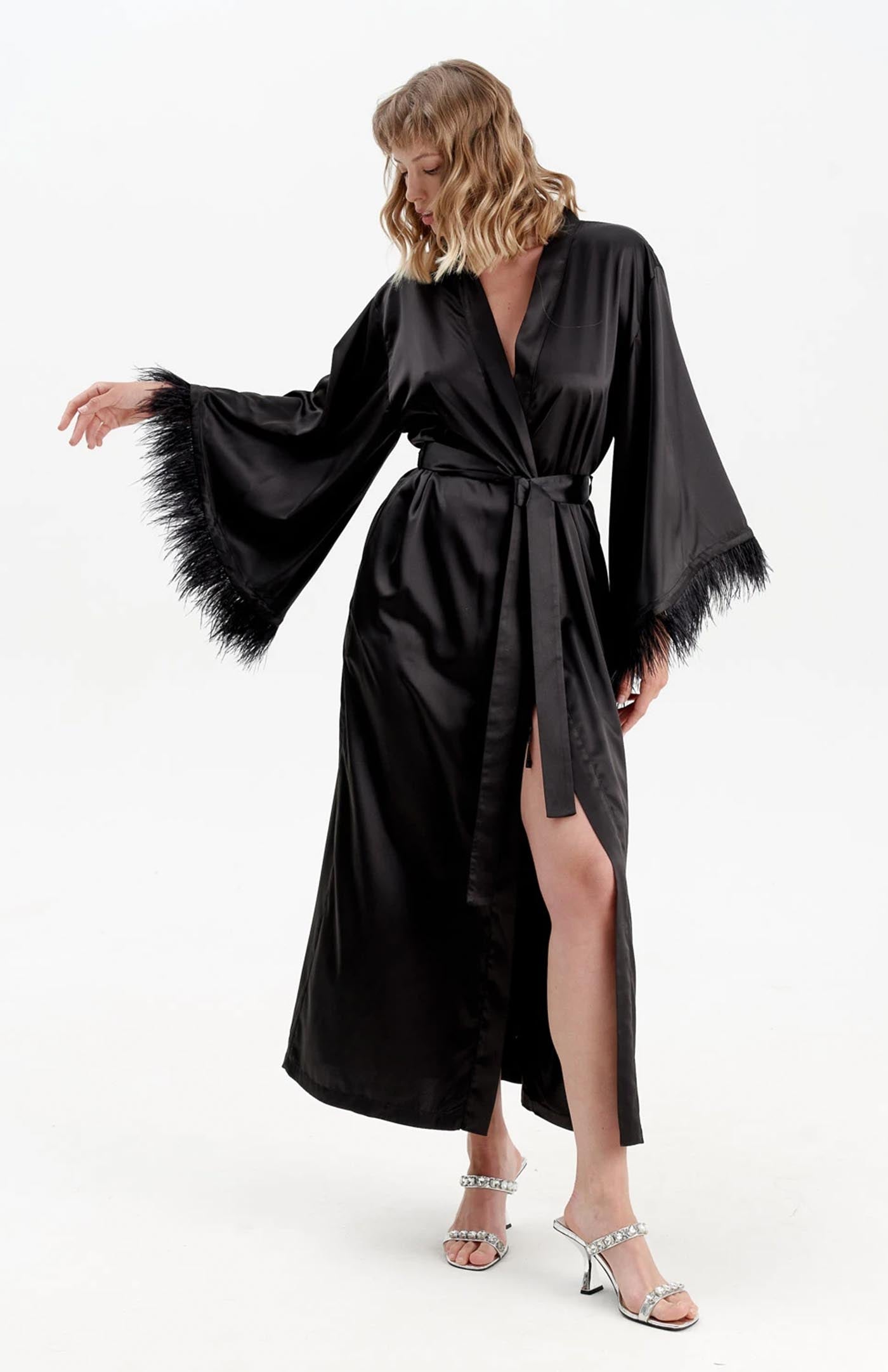 Taylor | Black Feather Robe - Wedding Collection