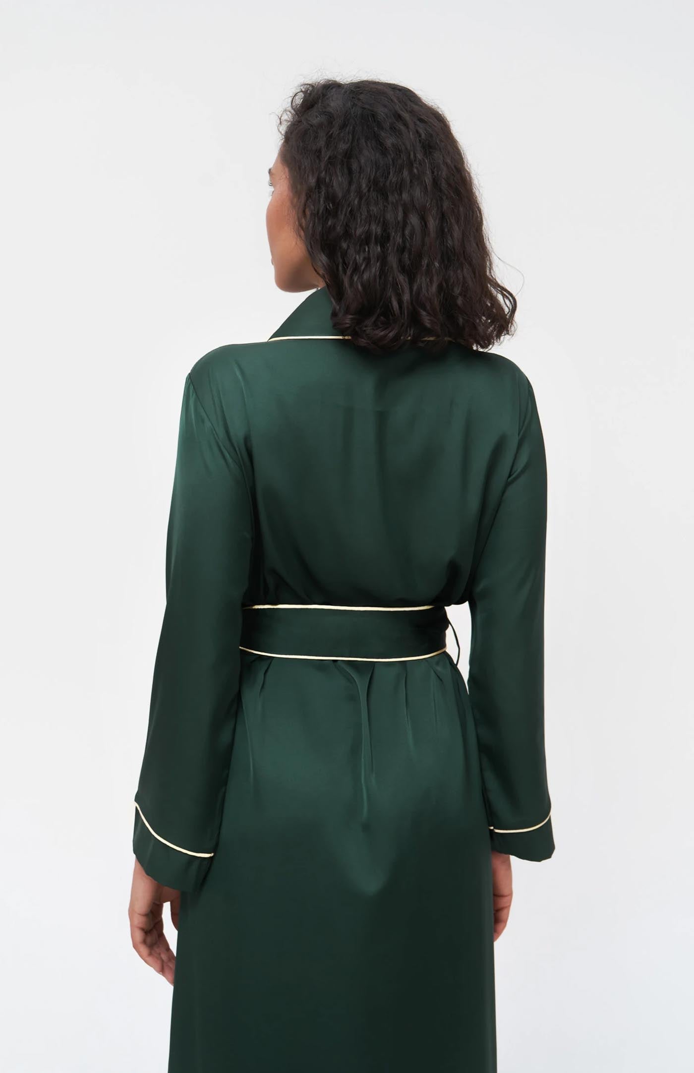 Dark green satin robe best sale