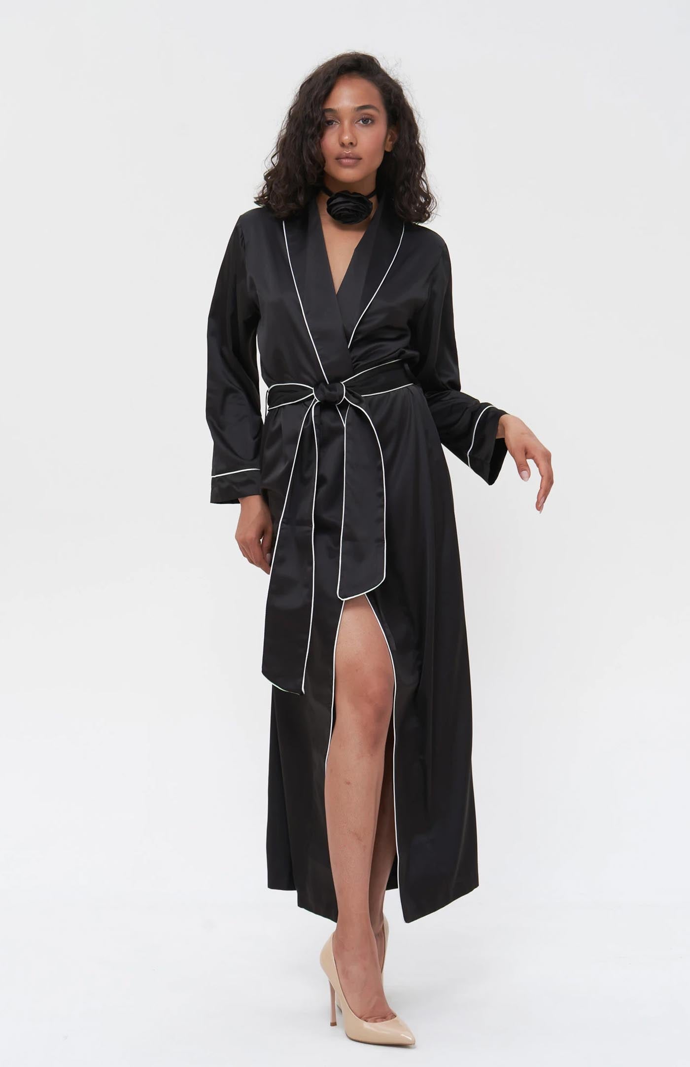 Cat women | Black Satin Robe