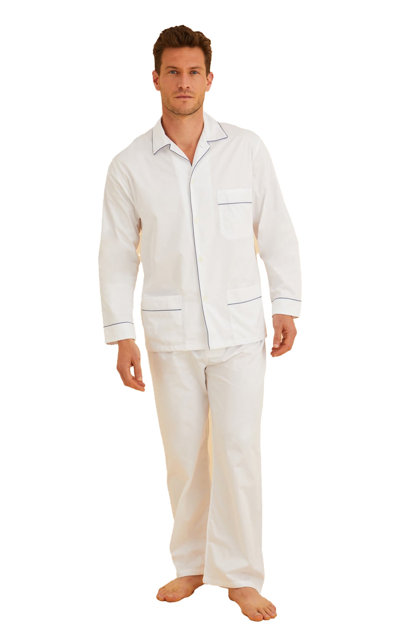 Arctic Frost with Blue Detail Cotton Loungewear Set for Men | Luxeliv